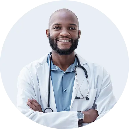 A photo of a smiling doctor
